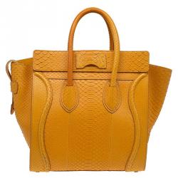 Pre Owned Celine Orange Python Mini Luggage Tote