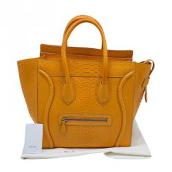 Pre Owned Celine Orange Python Mini Luggage Tote