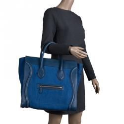 Pre Owned Celine Blue Grain Leather Medium Luggage Tote