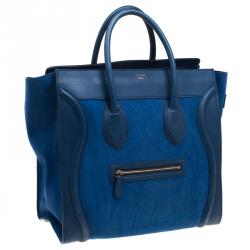 Pre Owned Celine Blue Grain Leather Medium Luggage Tote