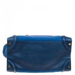 Pre Owned Celine Blue Grain Leather Medium Luggage Tote