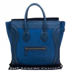 Pre Owned Celine Blue Grain Leather Medium Luggage Tote