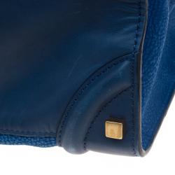 Pre Owned Celine Blue Grain Leather Medium Luggage Tote