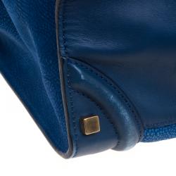 Pre Owned Celine Blue Grain Leather Medium Luggage Tote