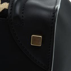 Pre Owned Celine Black Leopard Print Canvas and Leather Mini Luggage Tote