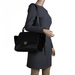 Pre Owned Celine Black Leather and Suede Medium Trapeze Tote