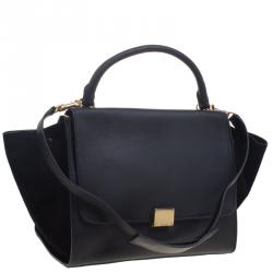 Pre Owned Celine Black Leather and Suede Medium Trapeze Tote