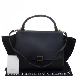 Pre Owned Celine Black Leather and Suede Medium Trapeze Tote