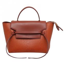 Pre Owned Celine Dark Orange Python Mini Belt Tote
