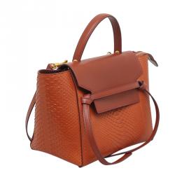 Pre Owned Celine Dark Orange Python Mini Belt Tote