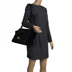 Pre Owned Celine Black Croc Embossed Leather and Suede Medium Trapeze Tote