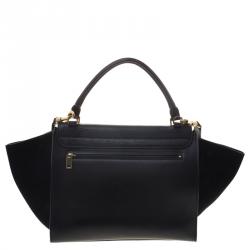 Pre Owned Celine Black Croc Embossed Leather and Suede Medium Trapeze Tote