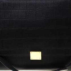 Pre Owned Celine Black Croc Embossed Leather and Suede Medium Trapeze Tote