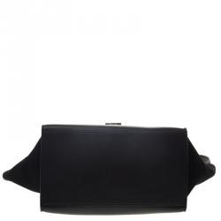 Pre Owned Celine Black Croc Embossed Leather and Suede Medium Trapeze Tote