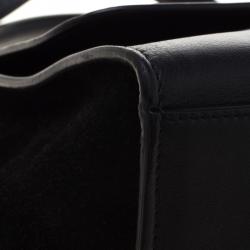 Pre Owned Celine Black Croc Embossed Leather and Suede Medium Trapeze Tote