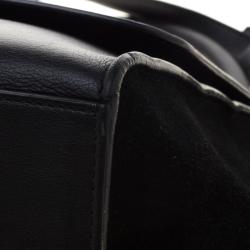 Pre Owned Celine Black Croc Embossed Leather and Suede Medium Trapeze Tote