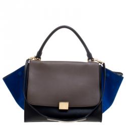 Pre Owned Celine Tri Color Leather and Suede Medium Trapeze Tote