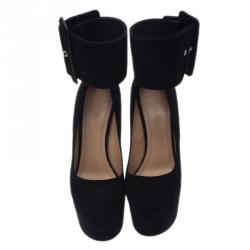 Pre Owned Celine Black Suede Ankle Strap Platform Pumps Size 38