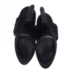 Pre Owned Celine Black Suede Ankle Strap Platform Pumps Size 38