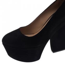 Pre Owned Celine Black Suede Ankle Strap Platform Pumps Size 38