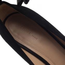 Pre Owned Celine Black Suede Ankle Strap Platform Pumps Size 38