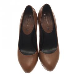 Pre Owned Celine Brown Leather Pumps Size 38 