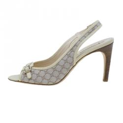 Pre Owned Celine Cream Monogram Canvas and Leather  Sandals Size 38.5