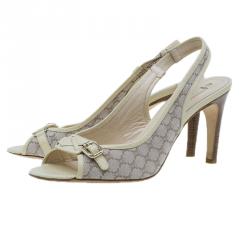 Pre Owned Celine Cream Monogram Canvas and Leather  Sandals Size 38.5