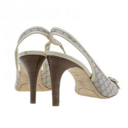 Pre Owned Celine Cream Monogram Canvas and Leather  Sandals Size 38.5