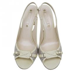 Pre Owned Celine Cream Monogram Canvas and Leather  Sandals Size 38.5