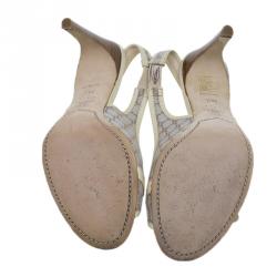 Pre Owned Celine Cream Monogram Canvas and Leather  Sandals Size 38.5