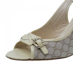 Pre Owned Celine Cream Monogram Canvas and Leather  Sandals Size 38.5