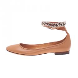 مملوكة مسبقًا Celine Nude Naturale Leather Chain Strap Ballet Flats Size 38