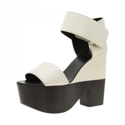 Pre Owned Celine Two Tone Leather Platform Ankle Strap Wedge Sandals Size 39