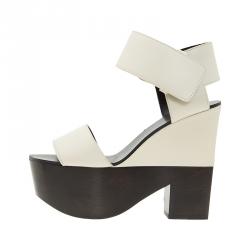 Pre Owned Celine Two Tone Leather Platform Ankle Strap Wedge Sandals Size 39