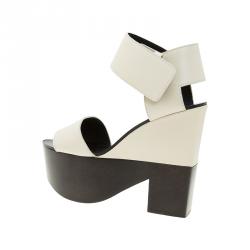 Pre Owned Celine Two Tone Leather Platform Ankle Strap Wedge Sandals Size 39