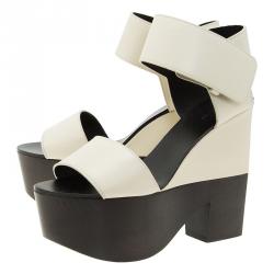 Pre Owned Celine Two Tone Leather Platform Ankle Strap Wedge Sandals Size 39
