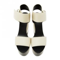 Pre Owned Celine Two Tone Leather Platform Ankle Strap Wedge Sandals Size 39