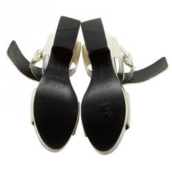 Pre Owned Celine Two Tone Leather Platform Ankle Strap Wedge Sandals Size 39