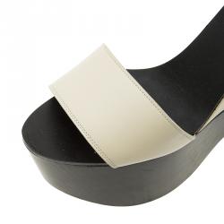 Pre Owned Celine Two Tone Leather Platform Ankle Strap Wedge Sandals Size 39