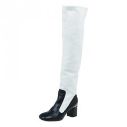 Pre Owned Celine Two Tone Leather Tall Boots Size 38.5 
