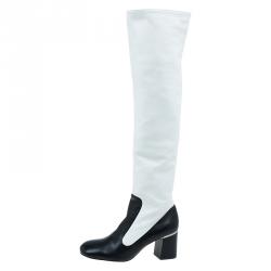 Pre Owned Celine Two Tone Leather Tall Boots Size 38.5 