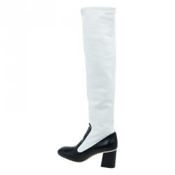Pre Owned Celine Two Tone Leather Tall Boots Size 38.5 