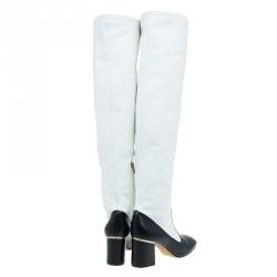 Pre Owned Celine Two Tone Leather Tall Boots Size 38.5 