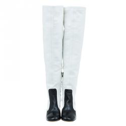 Pre Owned Celine Two Tone Leather Tall Boots Size 38.5 