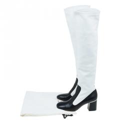 Pre Owned Celine Two Tone Leather Tall Boots Size 38.5 