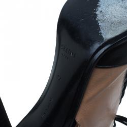 Pre Owned Celine Black and Beige Leather Lace Up Peep Toe Ankle Booties Size 37