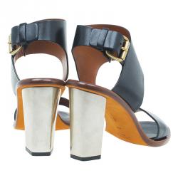 Pre Owned Celine Black Leather Ankle Strap Metal Heel Sandals Size 38