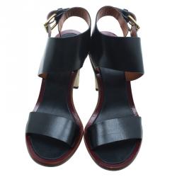 Pre Owned Celine Black Leather Ankle Strap Metal Heel Sandals Size 38