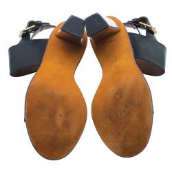 Pre Owned Celine Black Leather Ankle Strap Metal Heel Sandals Size 38